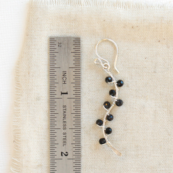 Onyx Wrapped Silver Vine Earrings