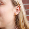The citrine post earrings being worn in an ear