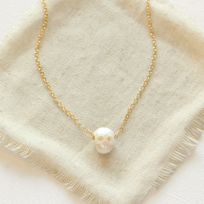 Carved Pearl Skull Necklace