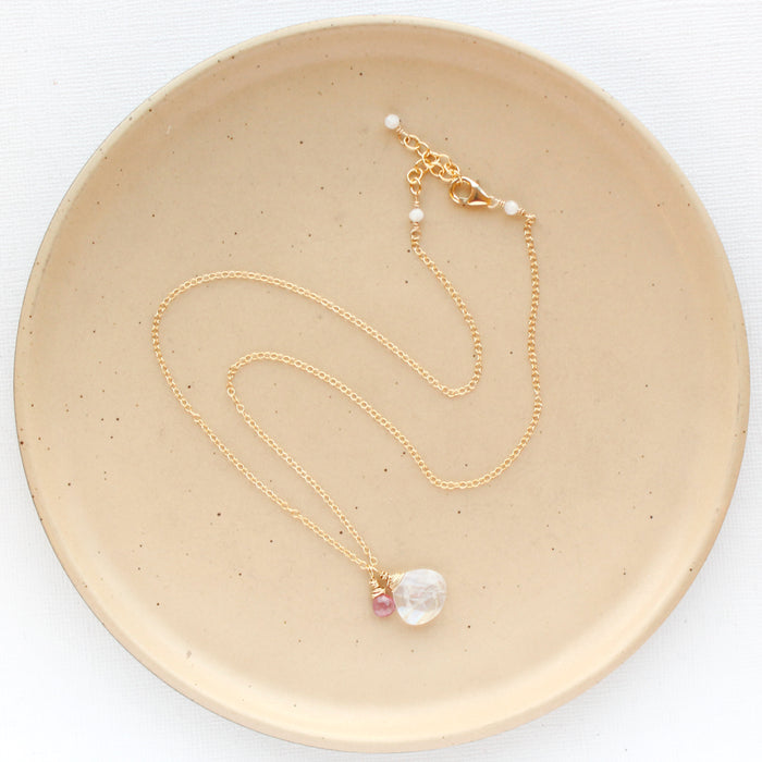 Rainbow Moonstone & Pink Sapphire Charm Necklace