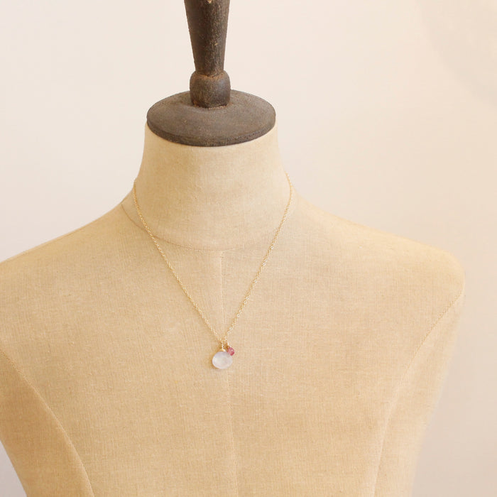 Rainbow Moonstone & Pink Sapphire Charm Necklace