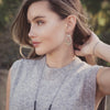 A model wearing the pakal teardrop cutout earrings